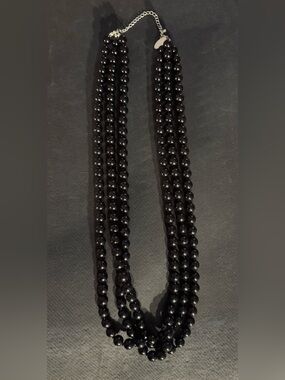 Avon-Mark Multi-Strand Black Beaded Necklace